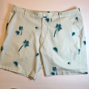 Puma Golf Palm Tree Stripe Shorts 38 Blue Green Performance Stretch Seersucker